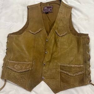 Leather Club all leather vest motorcycle western vest sz 44 braided leather